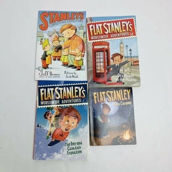 Lot Of 4 Flat Stanley Books Jeff Brown Goes Camping Christmas Adventure 4 14 - Picture 2 of 7